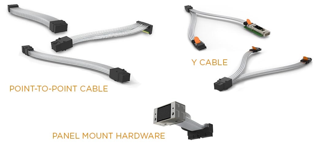 STRADA Whisper Cable Receptacle Configurations - Point to Point Cable Assemblies, Y Cable Assemblies and Panel Mount Hardware